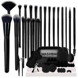 48Pieces Black Professional Premium Synthetic Make up Brushes With Makeup Sponge